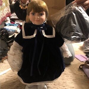 Blue Velvet Doll with Bow